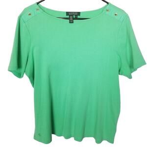 Lauren Ralph Lauren Womens Kelly Green Shirt Size 1X Classic Preppy Casual Knit